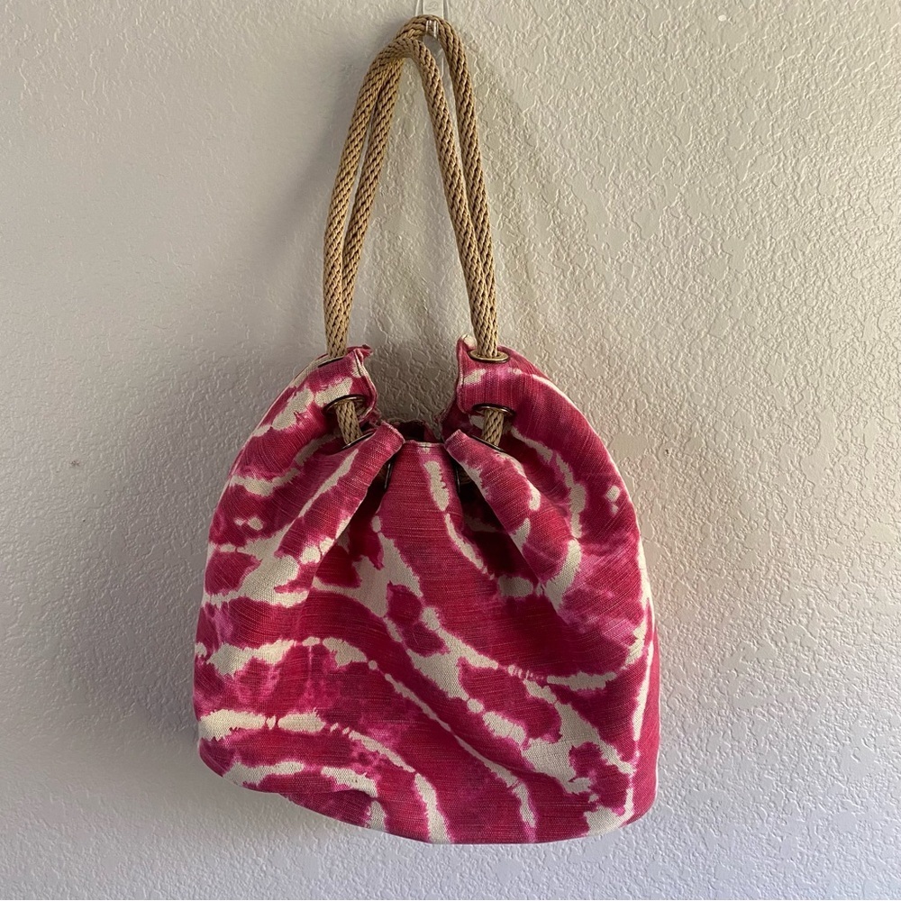 Michael Kors Marina Hobo Handbag Pink Tie Dye Canvas Medium Rope Handles